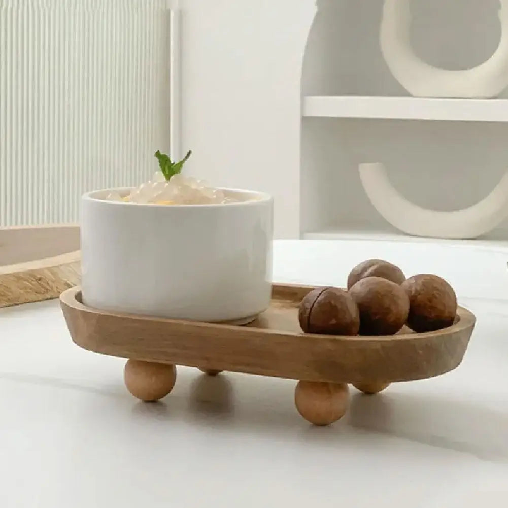 Elegant Wooden Pedestal Tray – Multifunctional Storage & Dessert Display