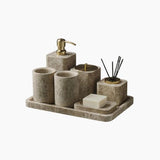 Emperador Light Marble Bathroom Accessories Set - Natural Vanity Tray and Soap Dish