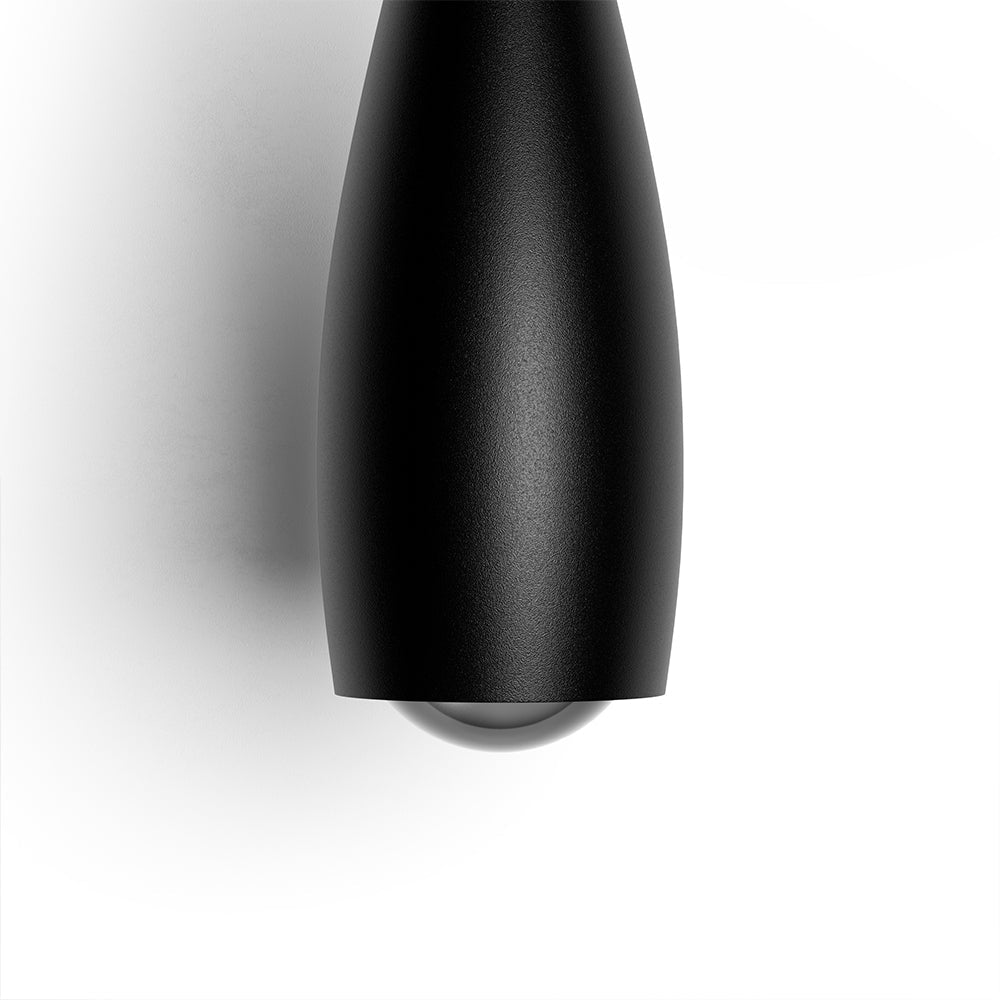 Close-up of the black teardrop pendant light shade head