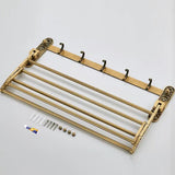 Antique Brass Aluminum Foldable Double Towel Rack with Hooks
