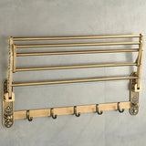 Antique Brass Aluminum Foldable Double Towel Rack with Hooks