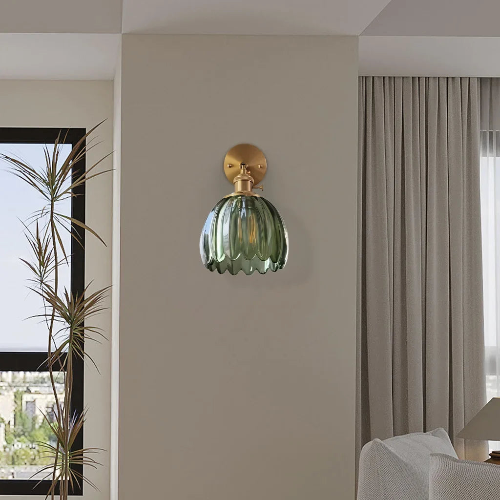 Lotus Wall Lamp Glass Copper E27 Vintage Rotatable Sconce