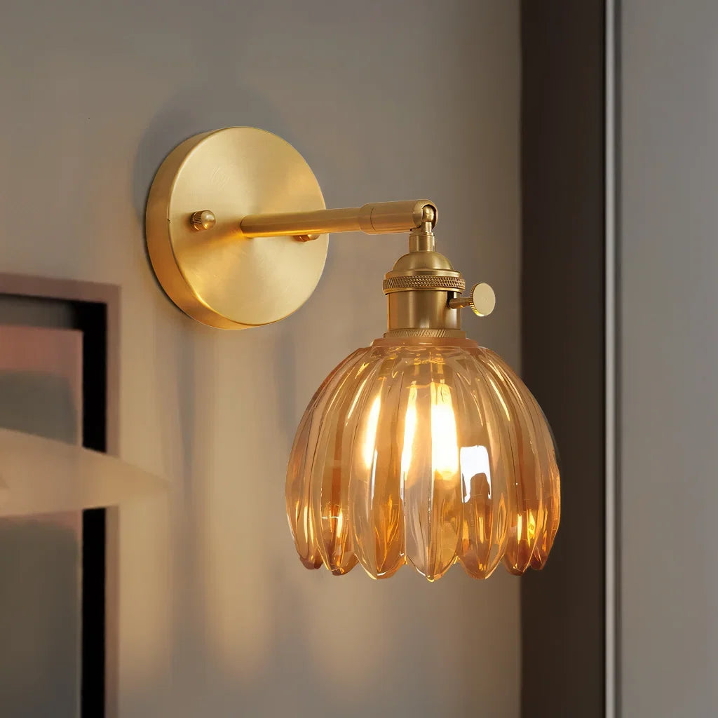 Lotus Wall Lamp Glass Copper E27 Vintage Rotatable Sconce