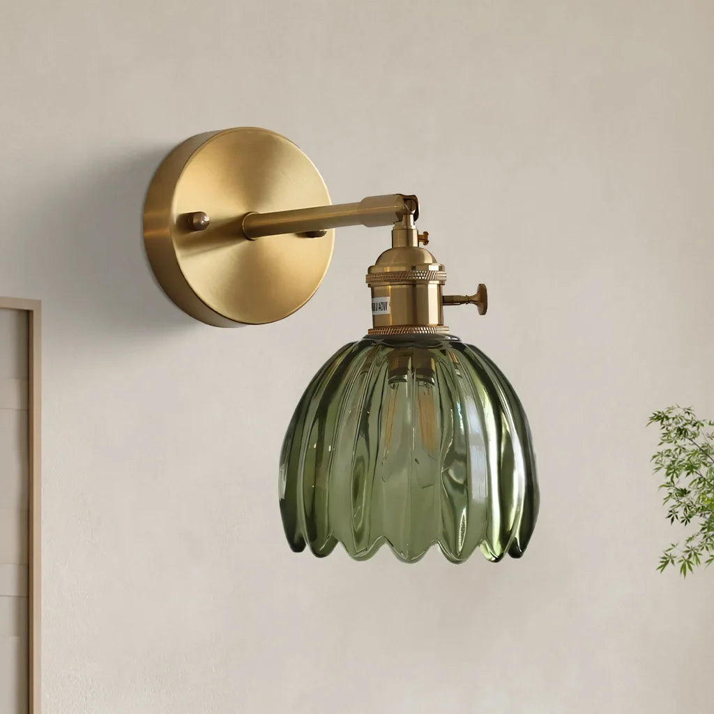 Lotus Wall Lamp Glass Copper E27 Vintage Rotatable Sconce
