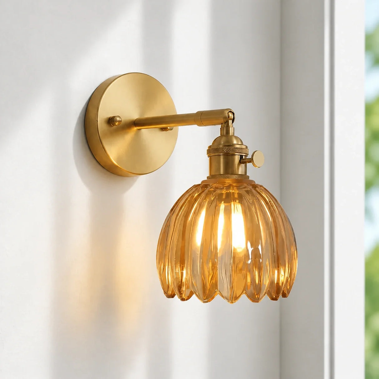 Lotus Wall Lamp Glass Copper E27 Vintage Rotatable Sconce