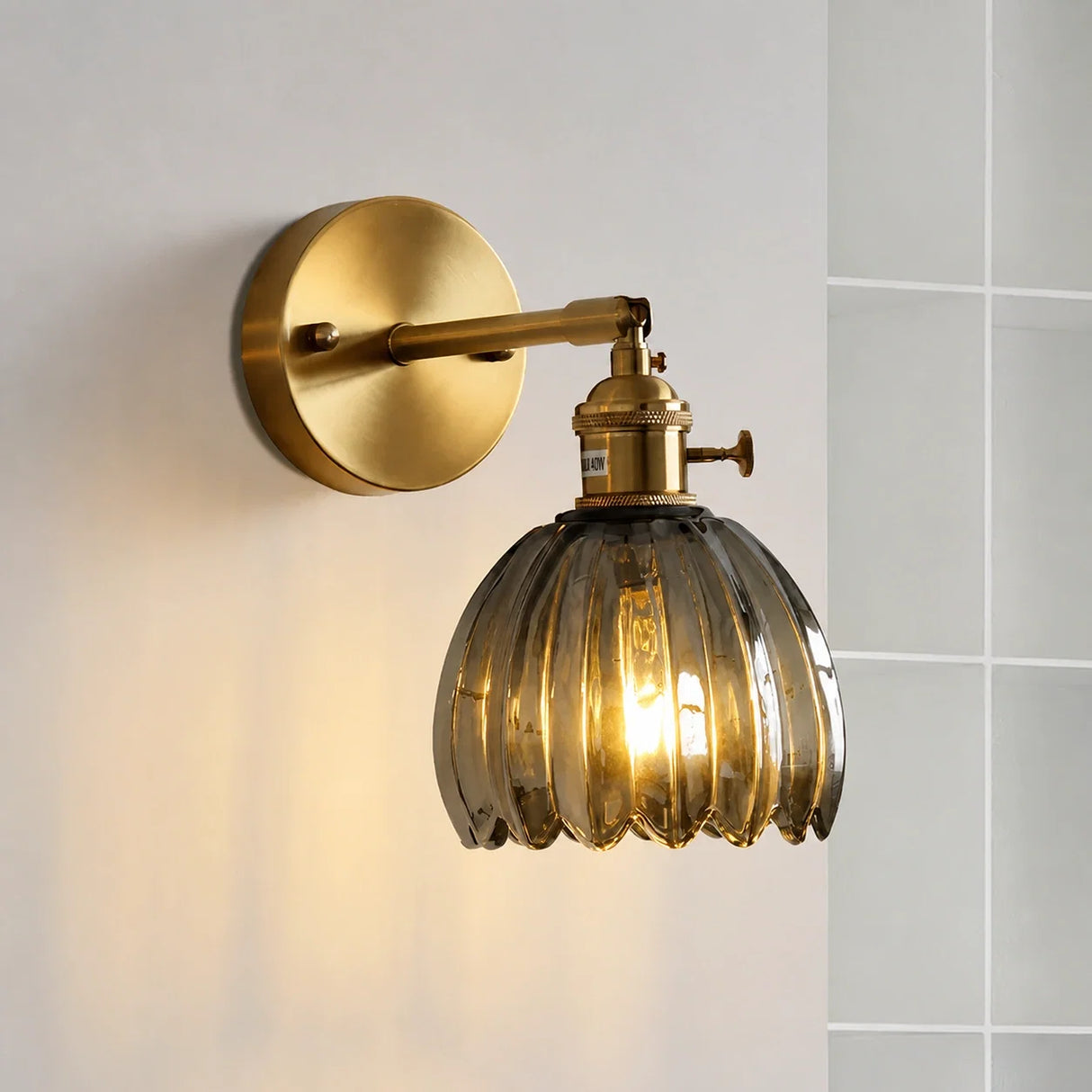 Lotus Wall Lamp Glass Copper E27 Vintage Rotatable Sconce
