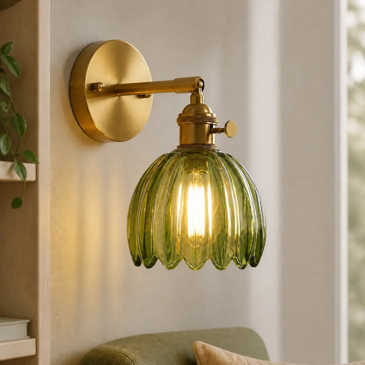 Lotus Wall Lamp Glass Copper E27 Vintage Rotatable Sconce