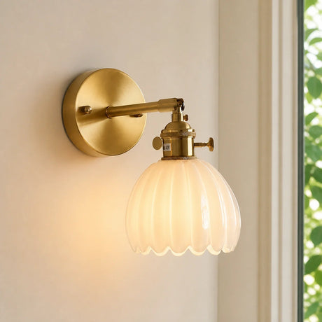 Lotus Wall Lamp Glass Copper E27 Vintage Rotatable Sconce