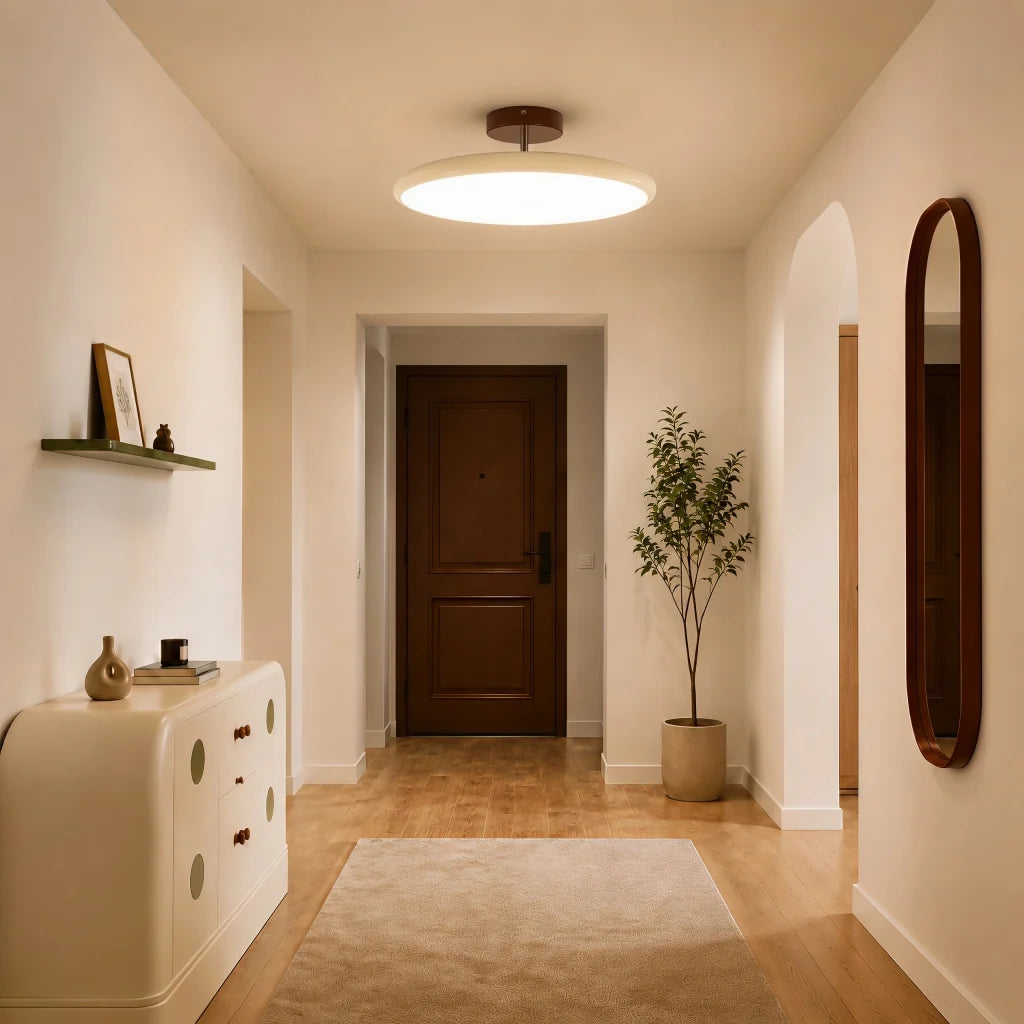 Circular ceiling light glowing warmly