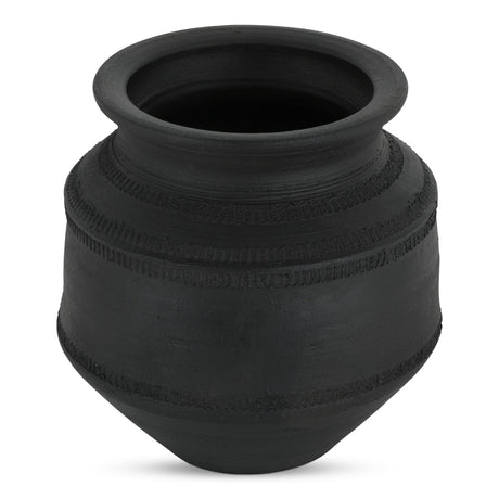 Astra Black Terracotta Hand-Thrown Decorative Vessel 8x13x6.5 Inches