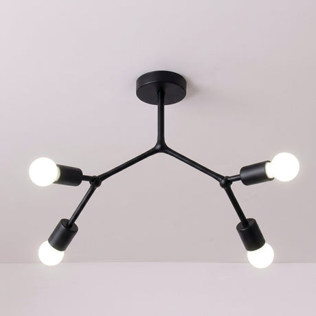 Branch Ceiling Light Molecular Iron Arms Exposed Bulbs Flush Mount