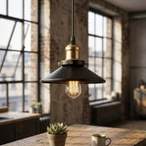 Vintage Industrial Pendant Light Black Cone Shade Brass Socket