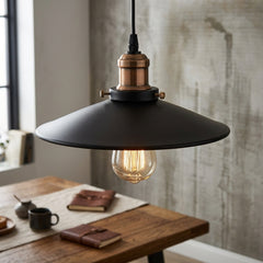 Vintage Industrial Pendant Light Black Cone Shade Brass Socket