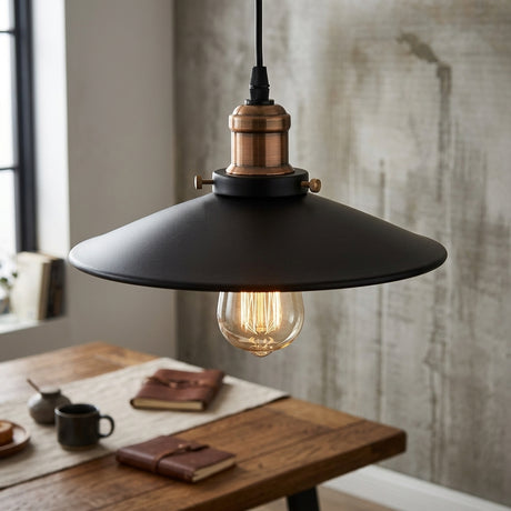 Vintage Industrial Pendant Light Black Cone Shade Brass Socket