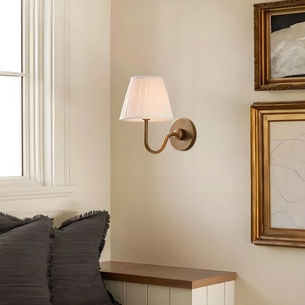 Bronze-finish rustic wall sconce with pleated shade and vintage styling, dusty blue shade full view 9