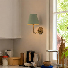 Two-head wall sconce with paired pleated linen shades on a metal frame, white shade product shot 7