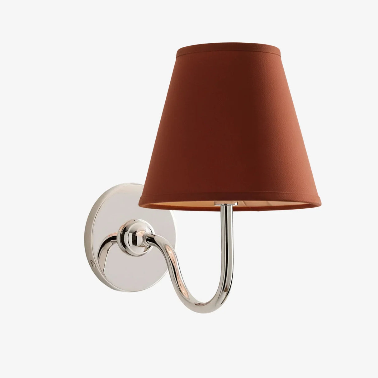 Rustic metal wall sconce with pleated shade against a neutral backdrop, dusty blue shade lit shot 45