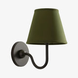 Vintage farmhouse wall sconce with metal frame and pleated linen shade, white shade full view 49