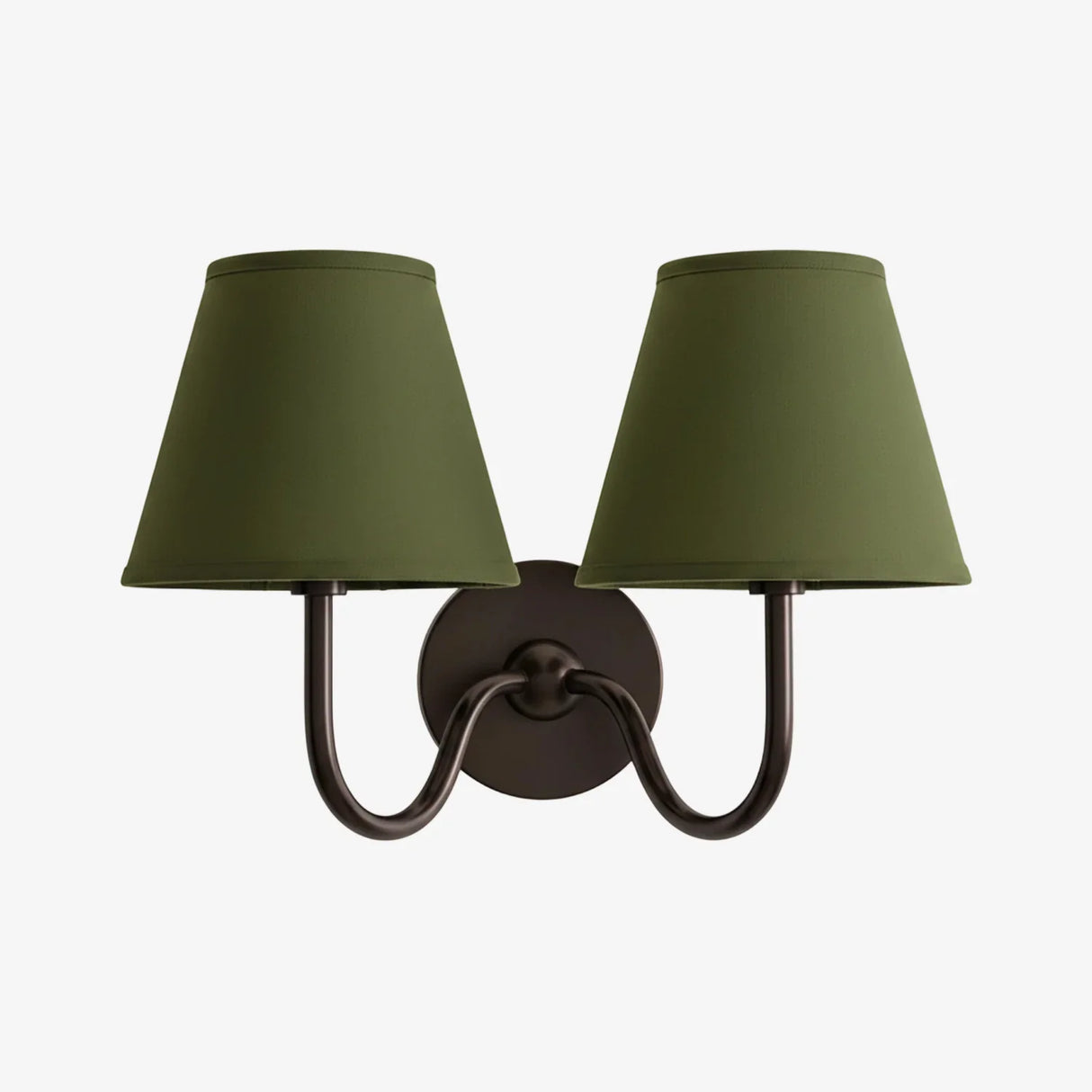 Close view of the pleated fabric shade and diffused warm light on the sconce, sage green shade catalogue image 50