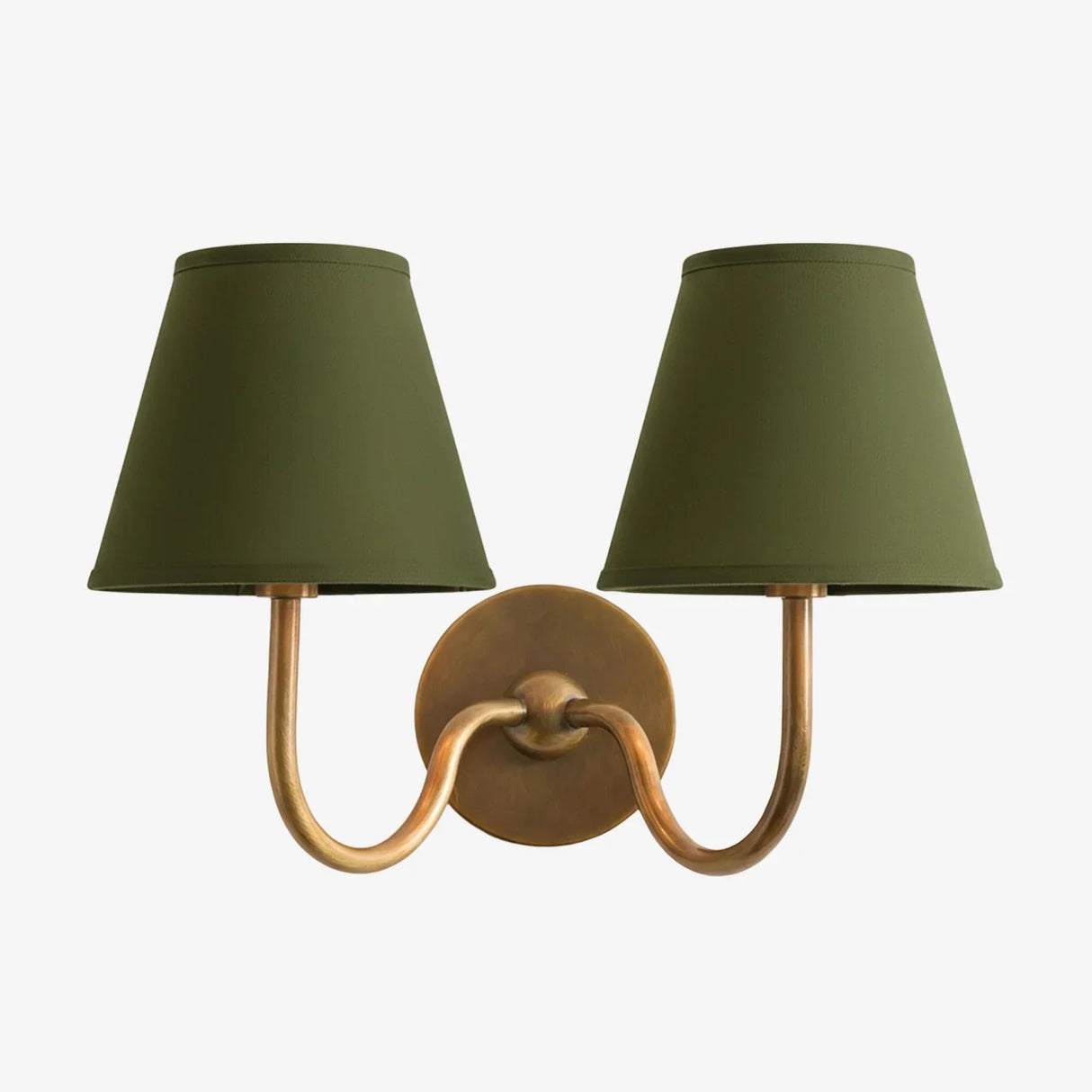 Single-head wall sconce with tapered pleated fabric shade and warm bulb glow, green shade close-up 48