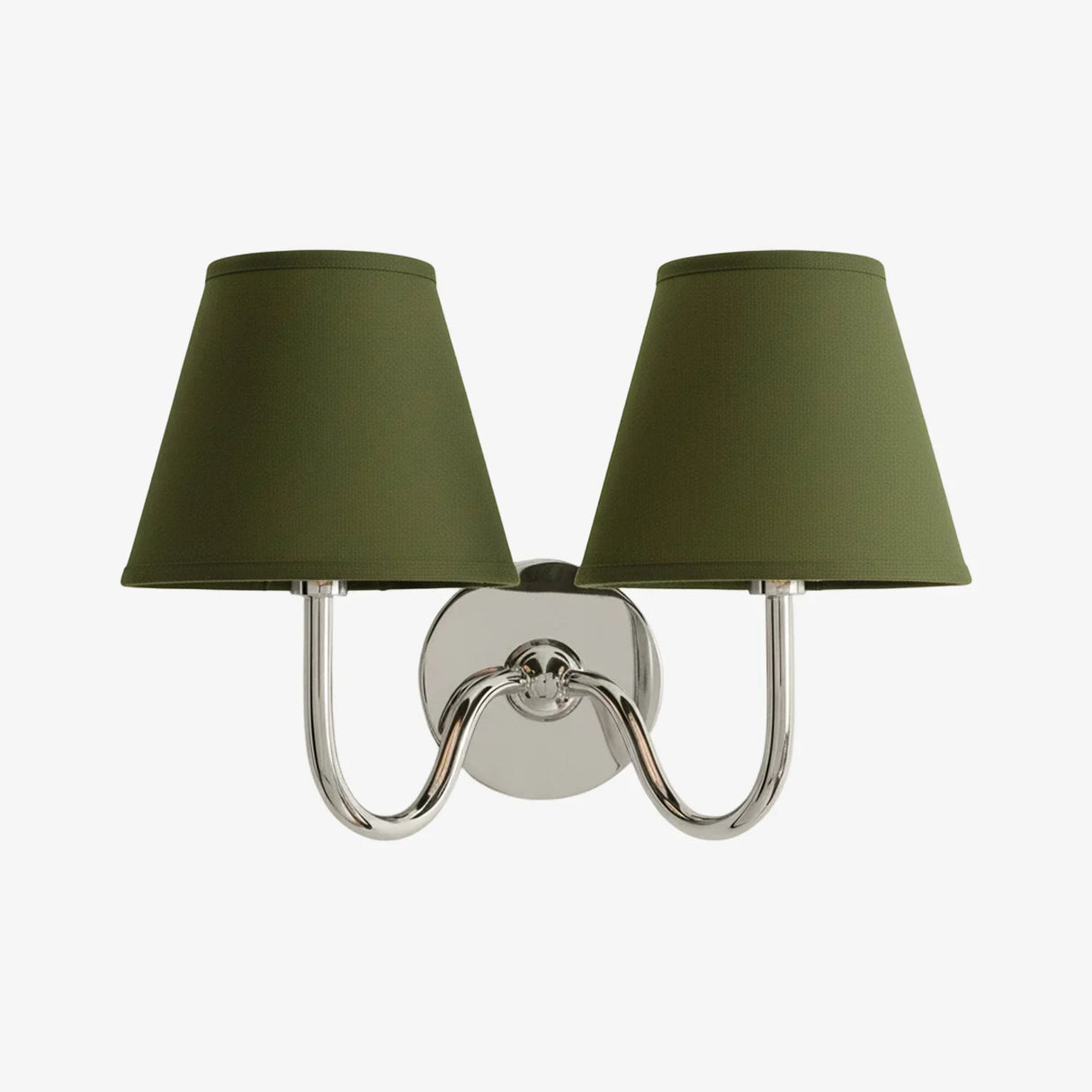Two-head wall sconce with paired pleated linen shades on a metal frame, mustard yellow shade side view 52