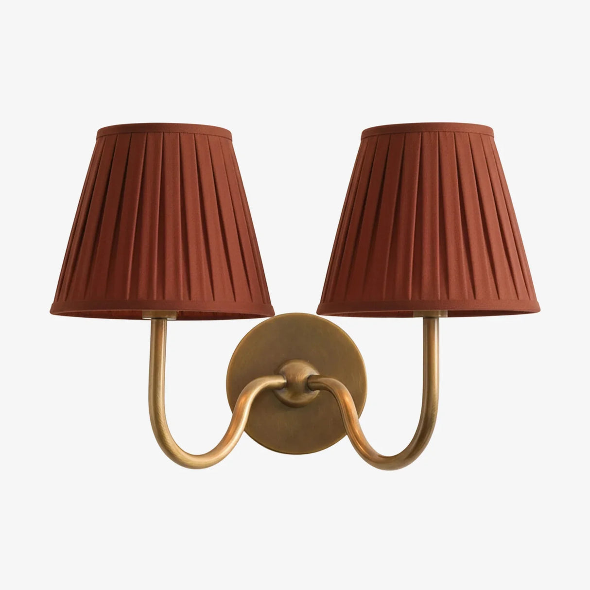 Brass-finish wall sconce with softly pleated fabric shade for indoor walls, red shade angled view 53