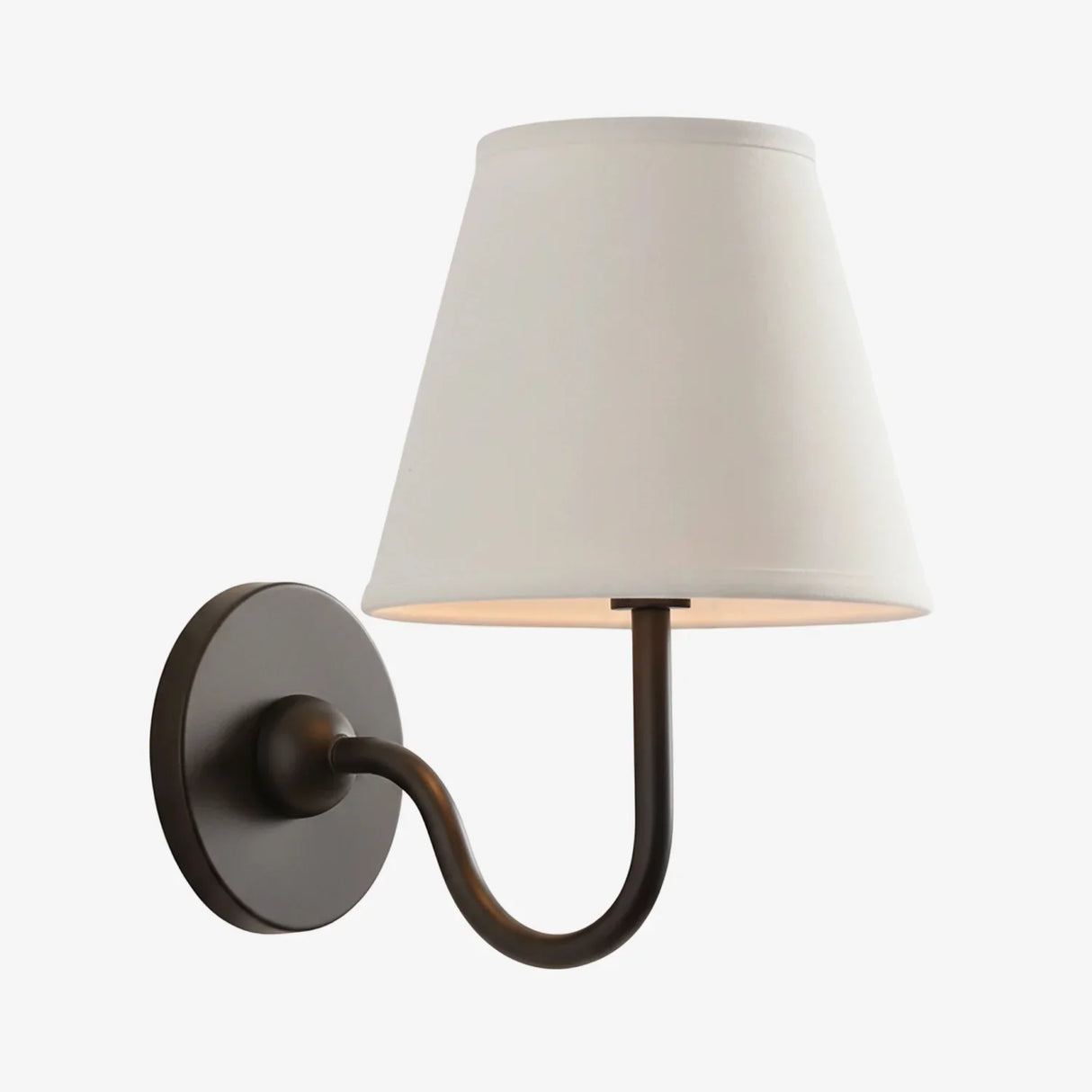 Wall sconce with curved U-shaped arm and flush circular wall mount plate, green shade styled shot 36