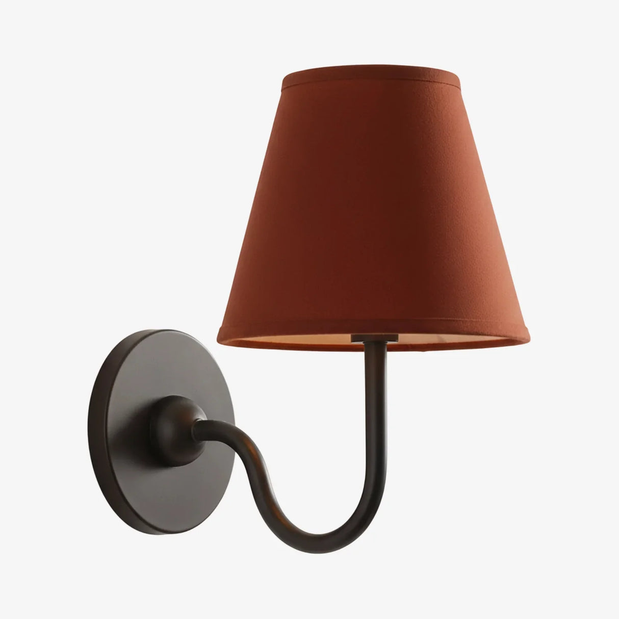 Pleated fabric wall sconce viewed from the side showing the shade taper, white shade angled view 43