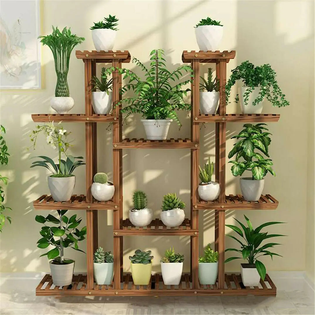46in Multi-Tier Wooden Plant Stand for 16 Pots Display