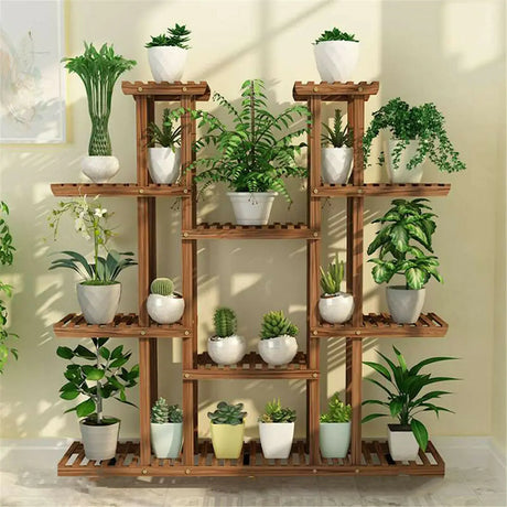 46in Multi-Tier Wooden Plant Stand for 16 Pots Display