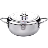 Japanese Deep Frying Pot with Thermometer - Stainless Steel Tempura Fryer Pan