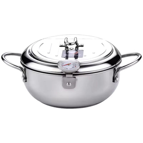 Japanese Deep Frying Pot with Thermometer - Stainless Steel Tempura Fryer Pan