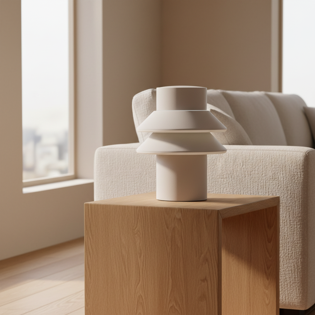 Modern lamp with geometric design on a gray background