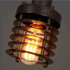 Industrial Pendant Light With Black Iron Cage For Dining Rooms