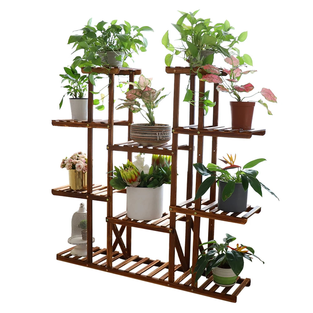46in Multi-Tier Wooden Plant Stand for 16 Pots Display