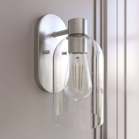 Hunter Lochemeade Single-Light Wall Sconce Brushed Nickel Clear Seeded Glass