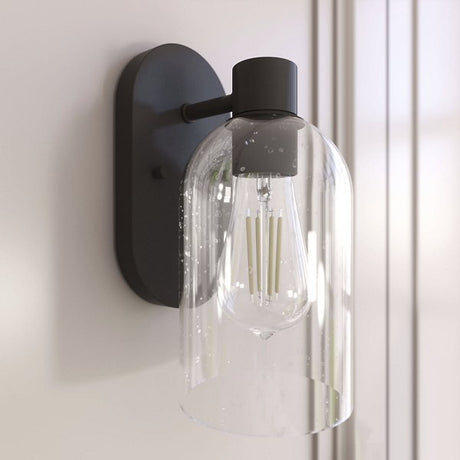 Hunter Lochemeade Single-Light Wall Sconce Brushed Nickel Clear Seeded Glass