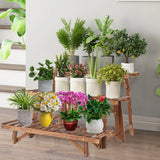 3-Tier Pine Wood Ladder Plant Stand for Indoor Outdoor Display