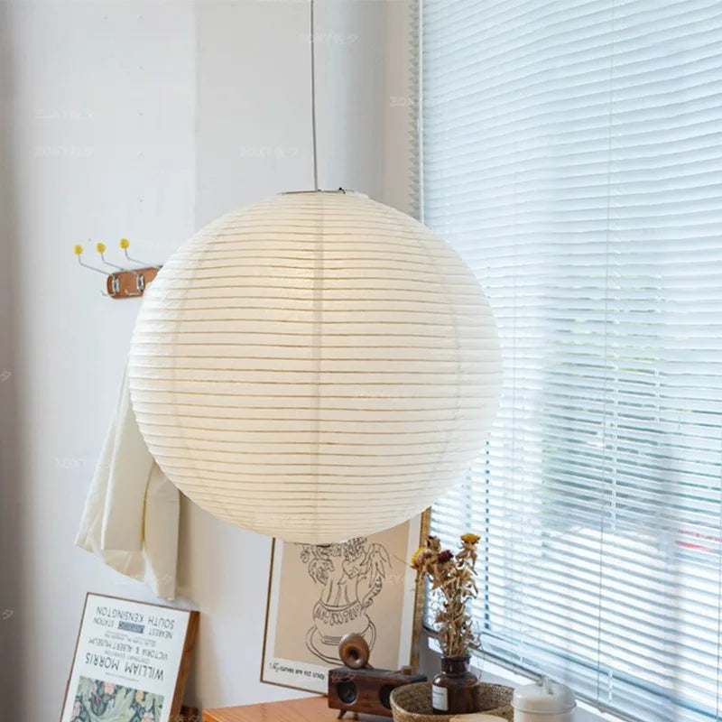 Rice Paper Pendant Light Wabi Sabi Round Modern White