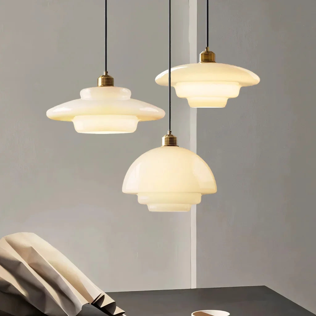 Hanna Art Deco Glass Pendant Light Modern Creamy Style Hanging Lamp