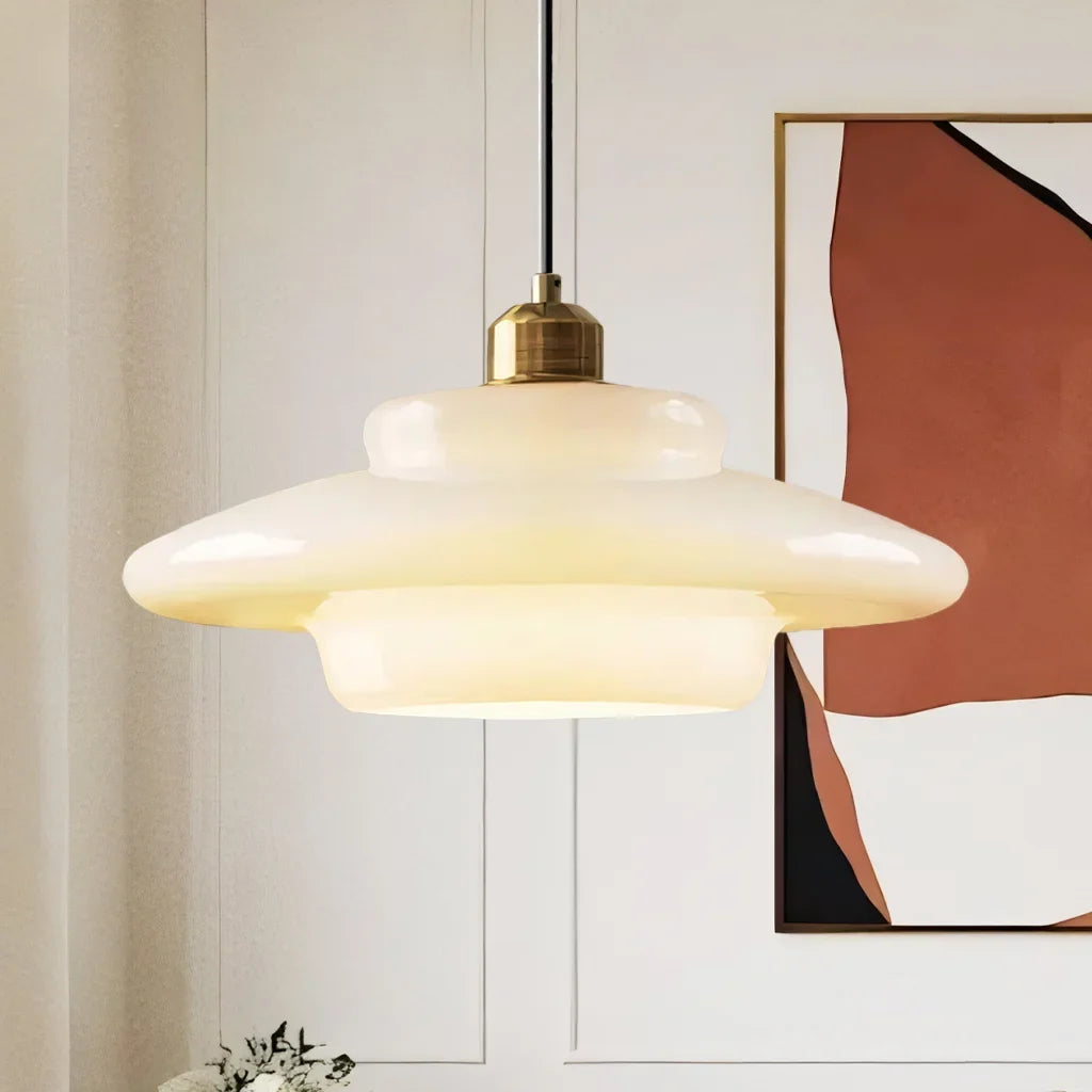 Hanna Art Deco Glass Pendant Light Modern Creamy Style Hanging Lamp