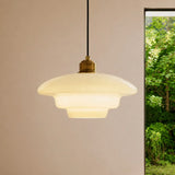 Cream opal glass pendant light hanging low