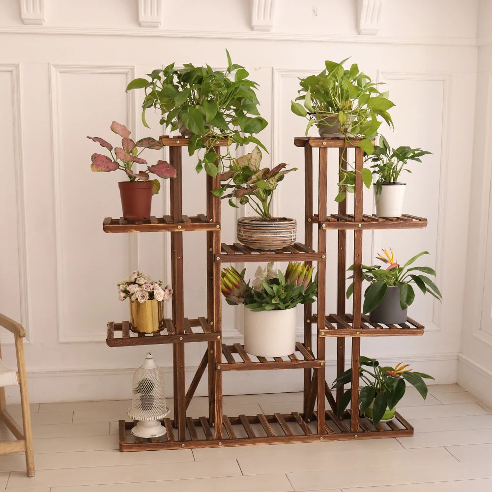 46in Multi-Tier Wooden Plant Stand for 16 Pots Display