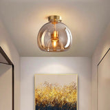 Lampsmodern-UK Retro Copper Glass Ceiling Light Semi-Flush 9.8in