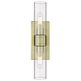 Leo Art Deco Cylinder Vanity Light Clear Glass Brass Finish