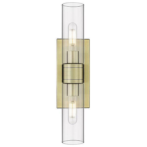 Leo Art Deco Cylinder Vanity Light Clear Glass Brass Finish