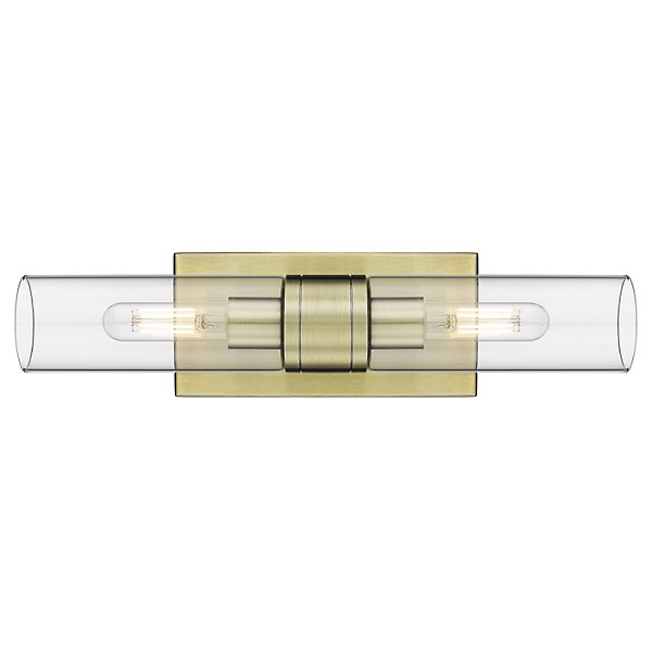 Leo Art Deco Cylinder Vanity Light Clear Glass Brass Finish