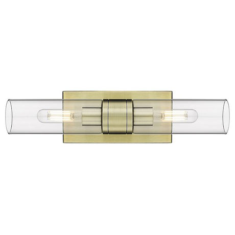 Leo Art Deco Cylinder Vanity Light Clear Glass Brass Finish