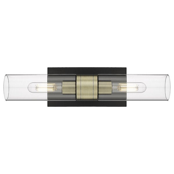 Leo Art Deco Cylinder Vanity Light Clear Glass Brass Finish