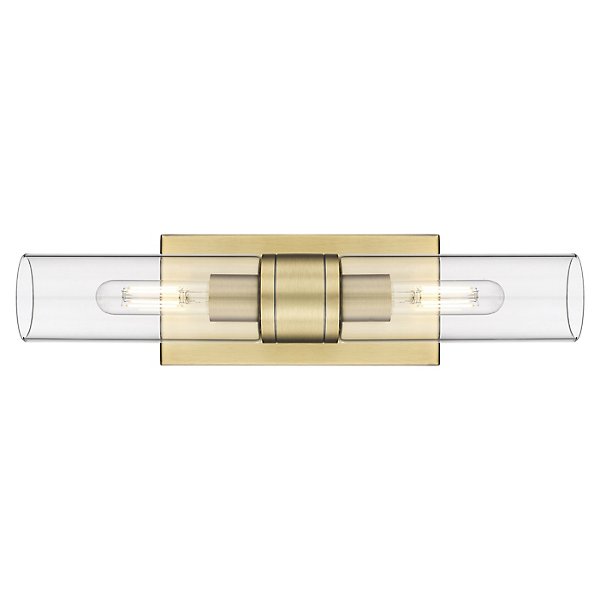 Leo Art Deco Cylinder Vanity Light Clear Glass Brass Finish